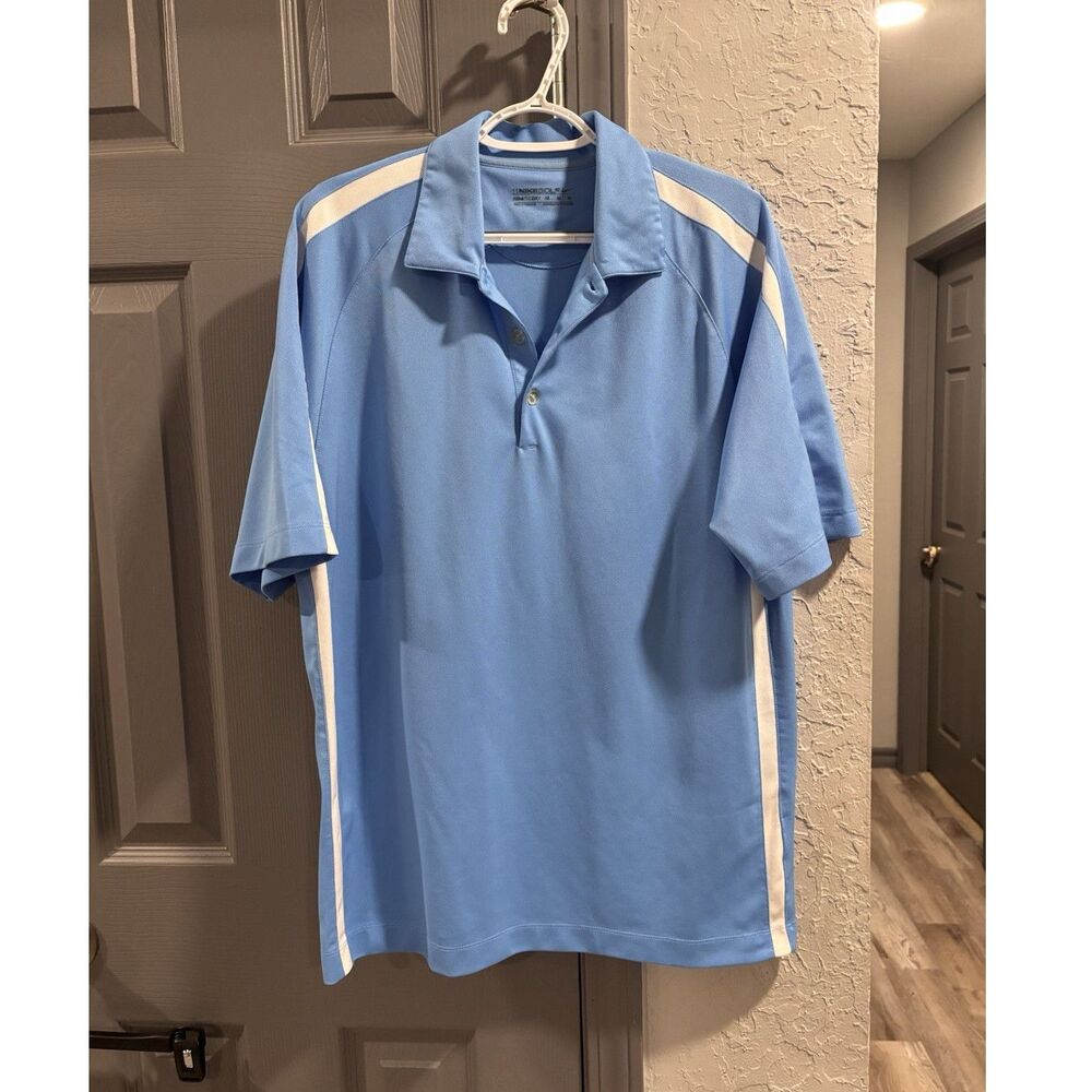 Nike Golf Fit Dry Dri-FIT Blue White Men's M Polo Shirt Moisture Wicking